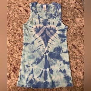 American Apparel Girls Blue Tie Dye Heart Ribbed Tank Top Size 10